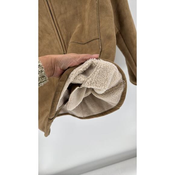 SHAVER LAKE Faux Suede Sherpa Lined Jacket sz xl Front Zip Tan Exposed Seams - Picture 7 of 7
